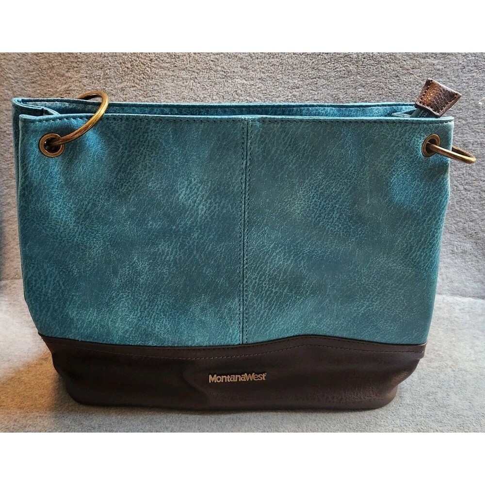 Montana West Hobo Handbag Turquoise & Brown Shoulder Purse Zipper Women’s